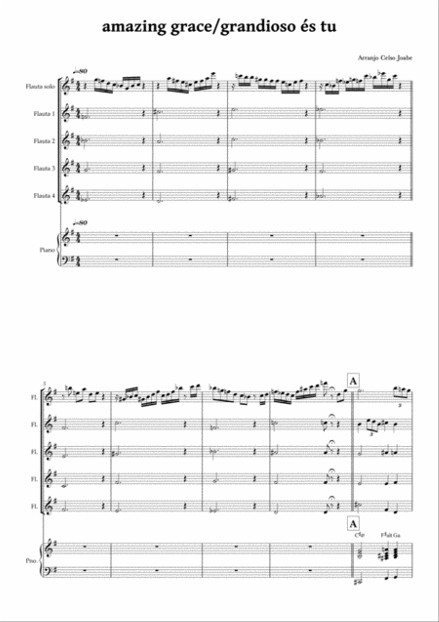 Amazing Grace/ Grandioso es tú Flute Solo scores gallery preview page 1