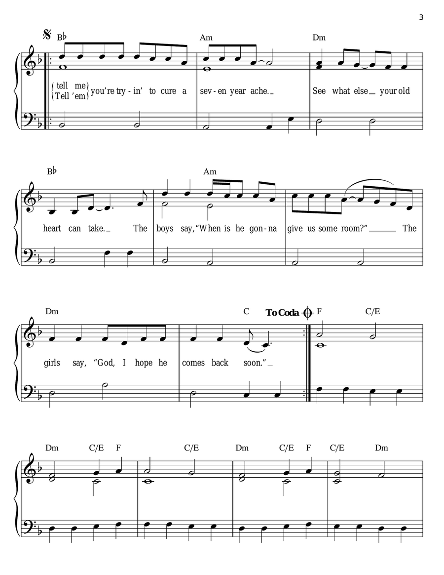 Seven Year Ache Seven Year Ache Easy Piano scores gallery preview page 3