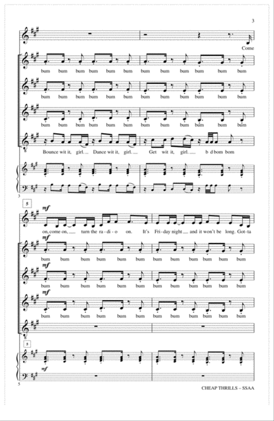Cheap Thrills (from Pitch Perfect 3) (arr. Deke Sharon) SSAA scores gallery preview page 2