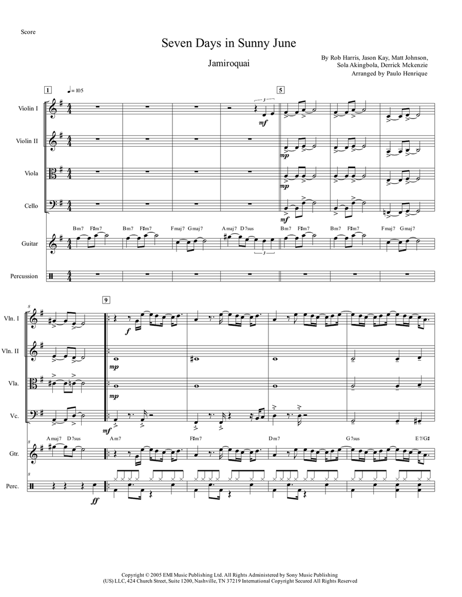 7 Sunny Days In June (Seven Days In Sunny June) String Quartet scores gallery preview page 2