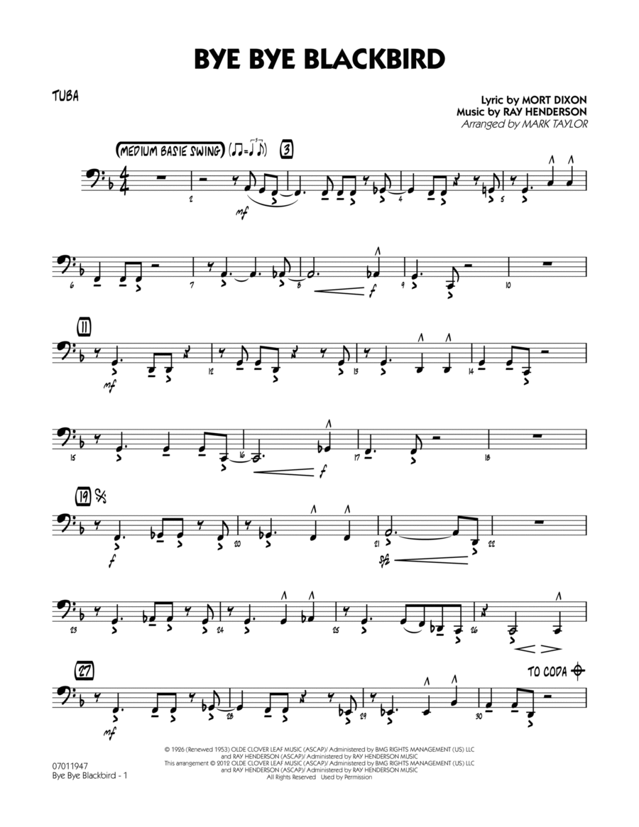Bye Bye Blackbird - Tuba Bye Bye Blackbird - Tuba Jazz Ensemble scores gallery preview page 1