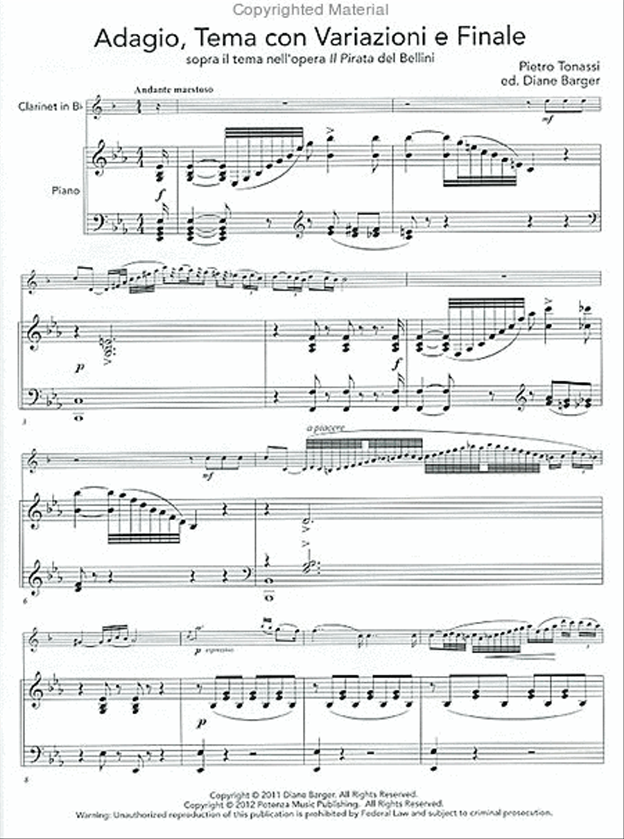 Adagio, Tema con Variazioni e Finale sopra motivi il tema nell'opera Il Pirata del Bellini Clarinet Solo scores gallery preview page 2