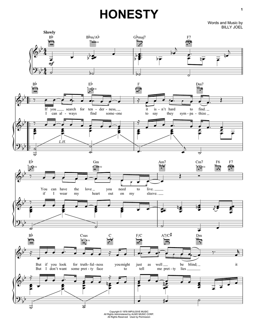Honesty Piano, Vocal, Guitar scores gallery preview page 1