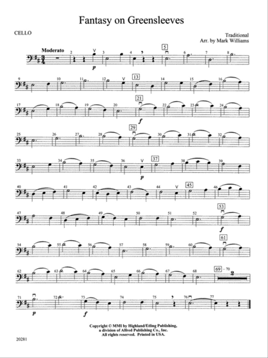 Fantasy on Greensleeves: Cello String Orchestra scores gallery preview page 1
