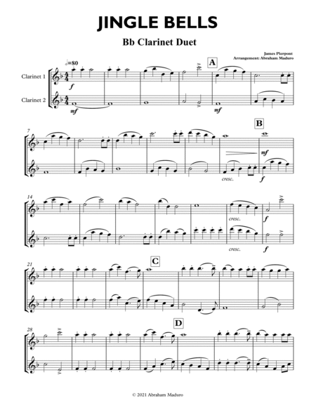 Jingle Bells Clarinet Duet-Score and Parts image number null