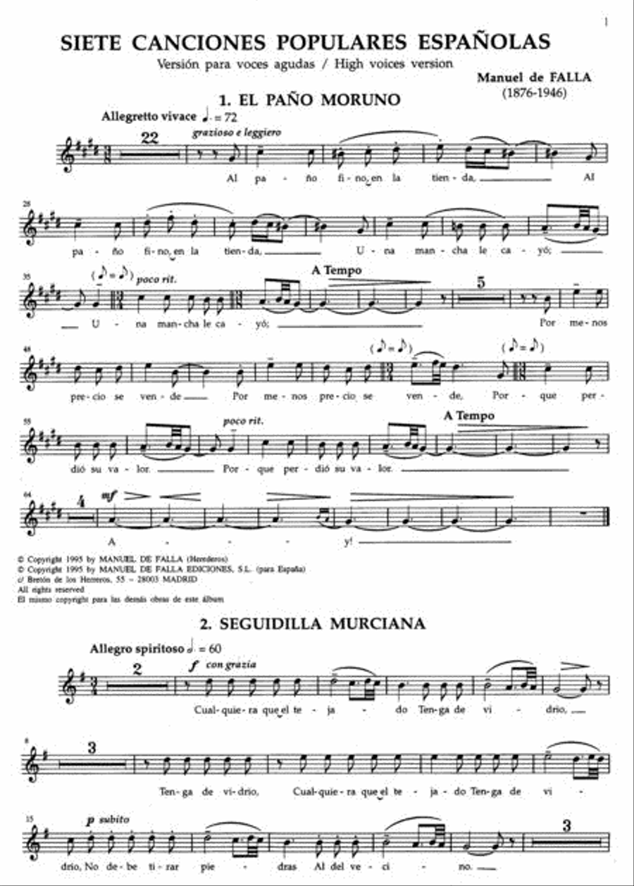 7 Canciones Populares Espanolas (vers. J. Torrent) Voice scores gallery preview page 3