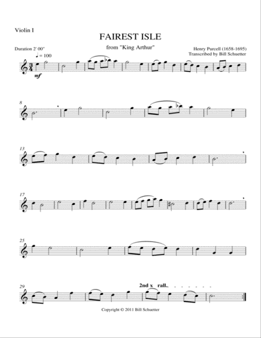 Fairest Isle from King Arthur Orchestra scores gallery preview page 3
