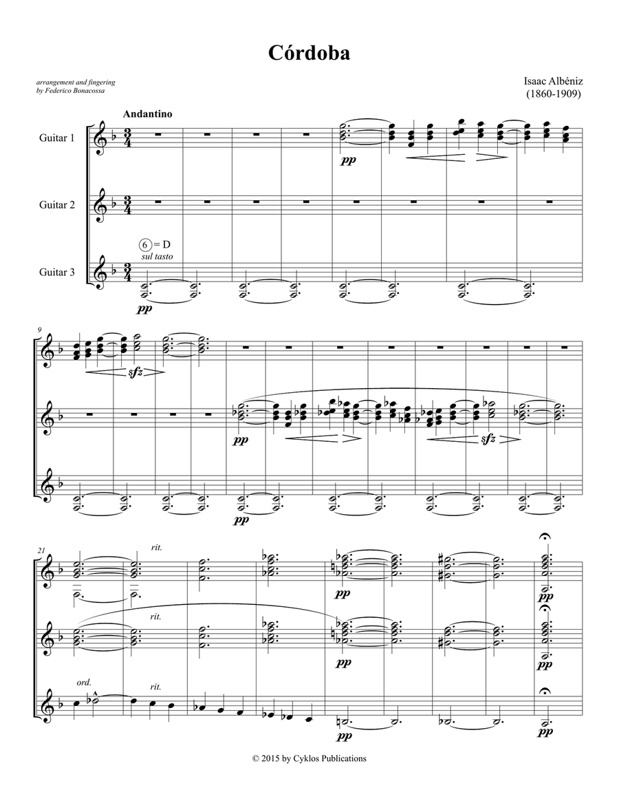 C rdoba by Isaac Albeniz arranged for three guitars by Federico