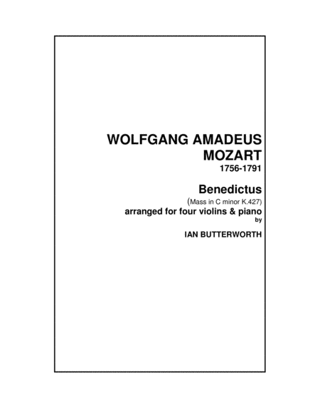 MOZART Benedictus (Mass in C minor K.427) for 4 violins and piano image number null