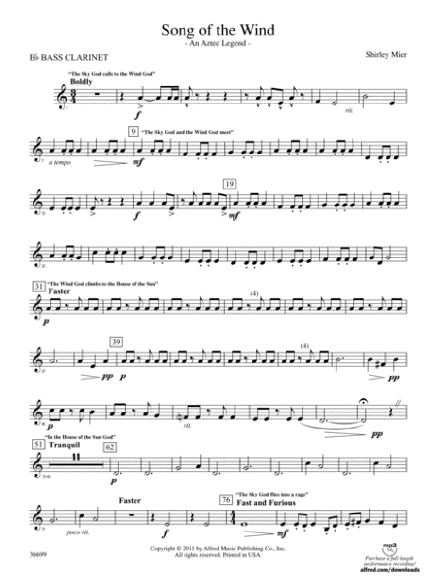 Song of the Wind: B-flat Bass Clarinet Concert Band scores gallery preview page 1
