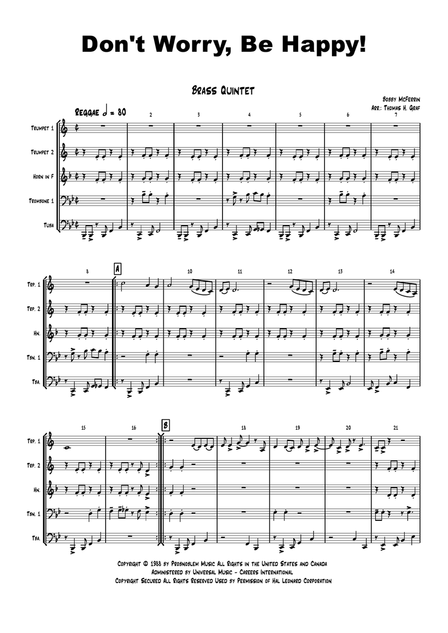 Don't Worry, Be Happy Brass Ensemble scores gallery preview page 1