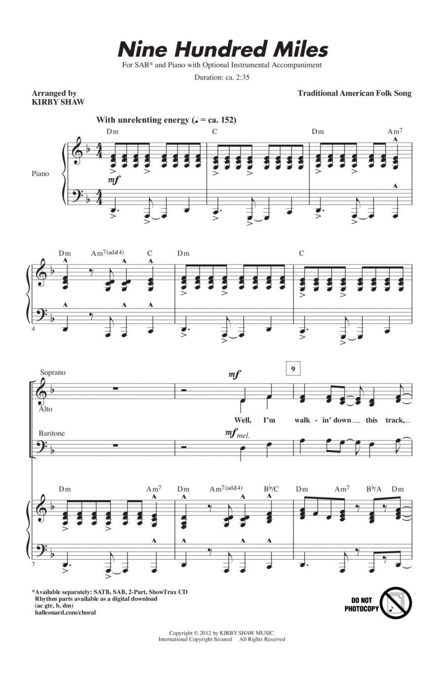 Nine Hundred Miles 3-Part scores gallery preview page 1