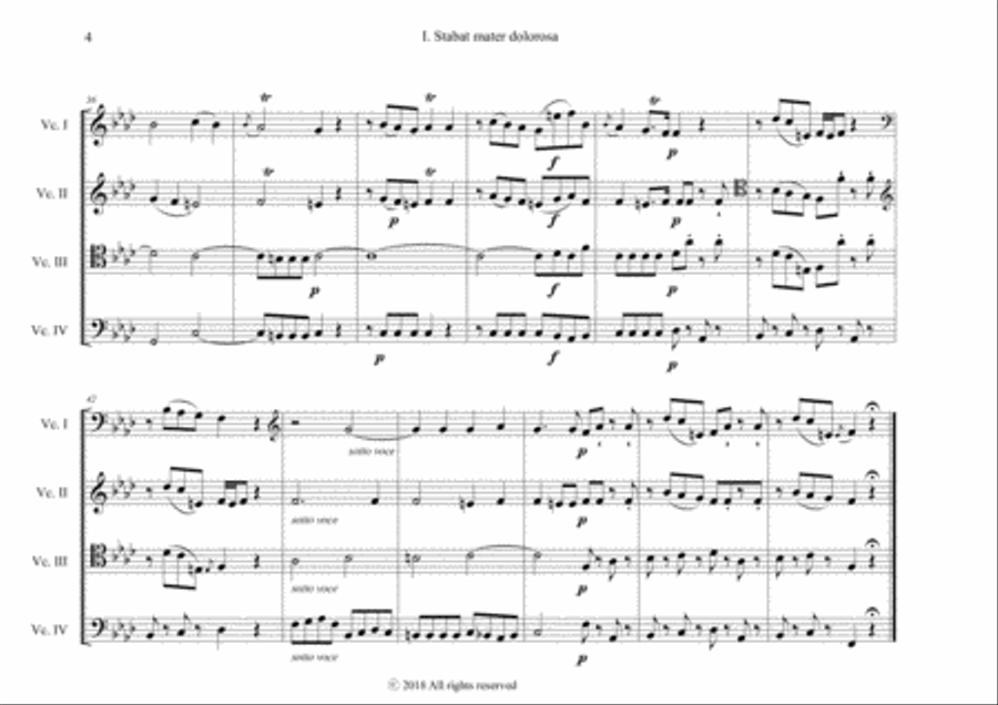Pergolesi, Stabat mater dolorosa, from Stabat Mater for Cello quartet String Quartet scores gallery preview page 5