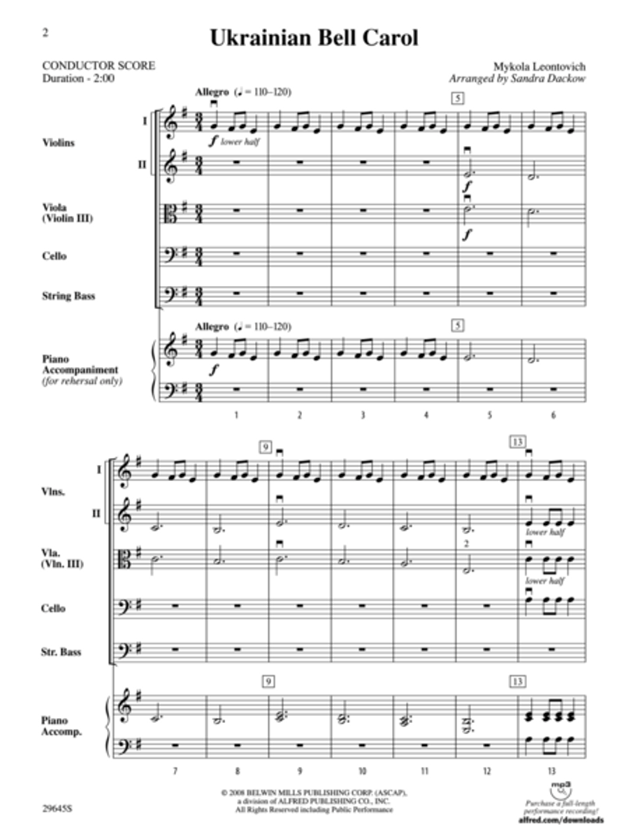 Carol of the Bells (Ukranian Folk Song) (score only) String Orchestra scores gallery preview page 2
