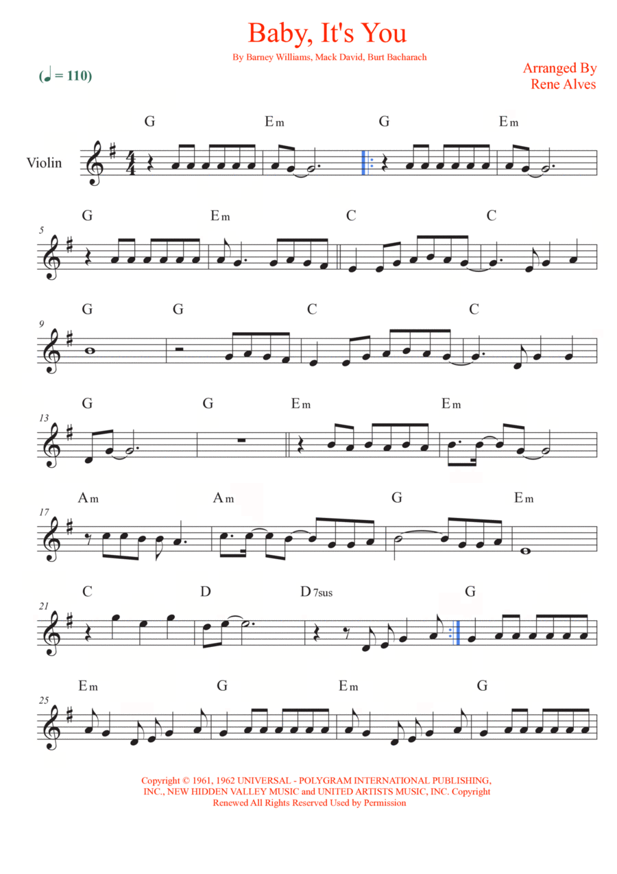 Baby, It's You Baby, It's You Violin Solo scores gallery preview page 1