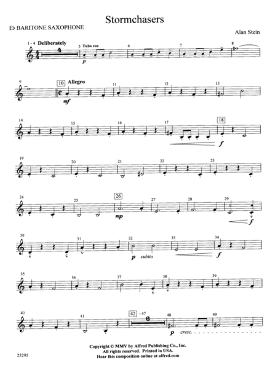 Stormchasers: E-flat Baritone Saxophone Concert Band scores gallery preview page 1