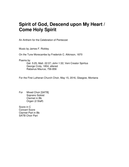 Spirit of God, Descend Upon My Heart / Come Holy Spirit image number null