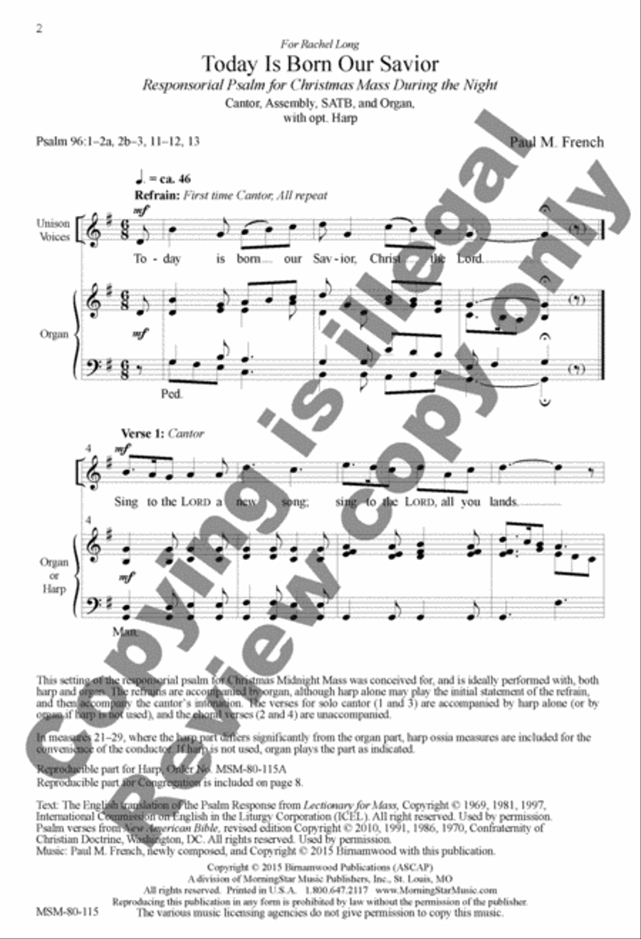 Today Is Born Our Savior: Responsorial Psalm for Christmas Mass During the Night (Choral Score) image number null