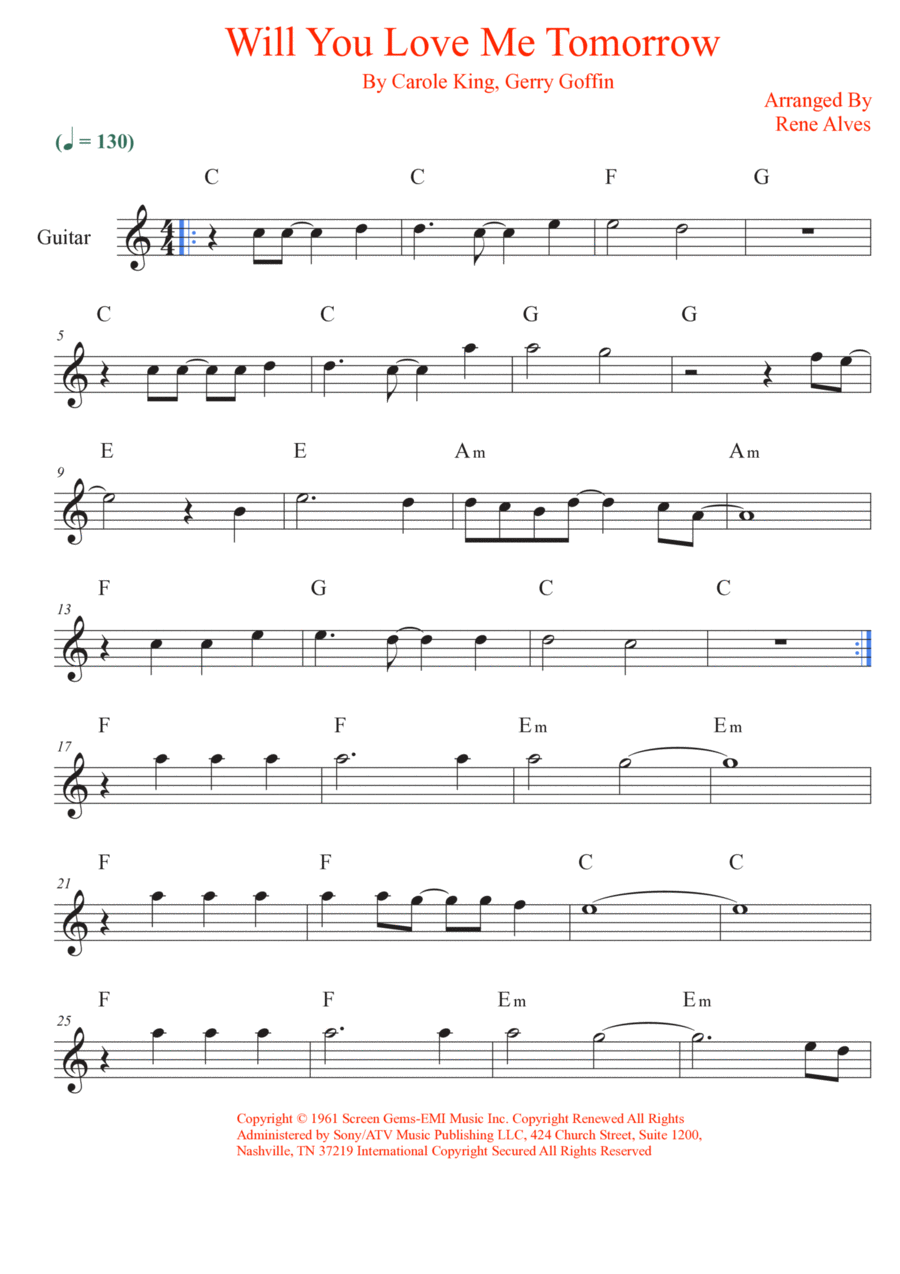 Will You Love Me Tomorrow (will You Still Love Me Tomorrow) Electric Guitar scores gallery preview page 1