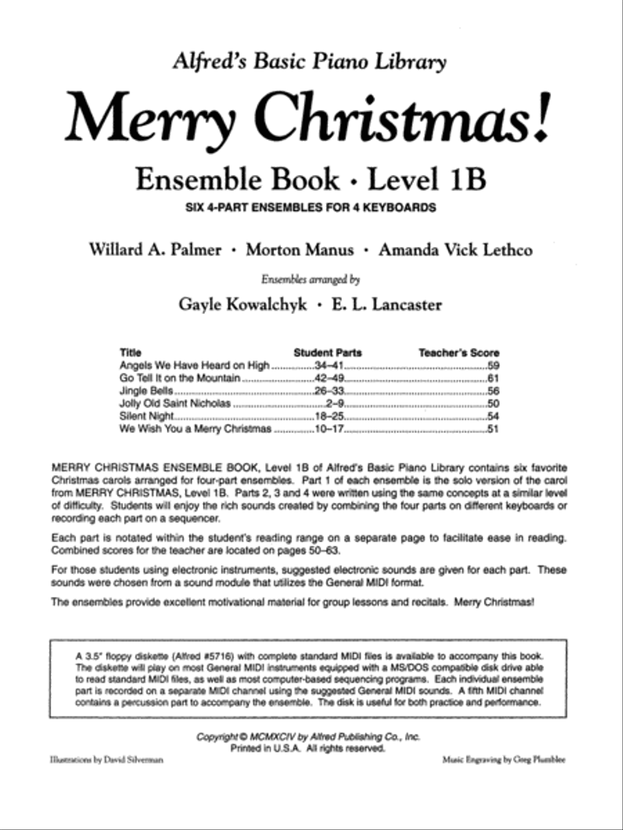 Alfred's Basic Piano Course: Merry Christmas! Ensemble, Level 1B 4-Part scores gallery preview page 2