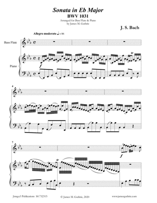 Book cover for BACH: Sonata in Eb BWV 1031 for Bass Flute & Piano