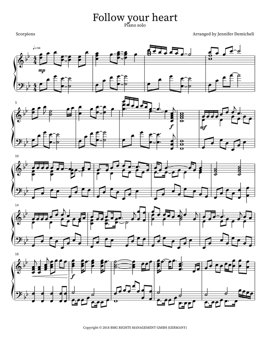 Follow Your Heart Piano Solo scores gallery preview page 1