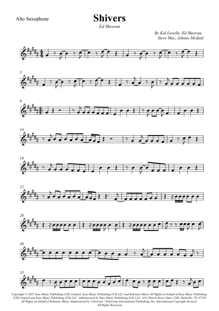 Shivers Alto Saxophone scores gallery preview page 1