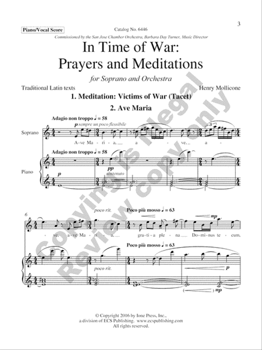 In Time of War: Prayers and Meditations (Piano/Vocal Score)