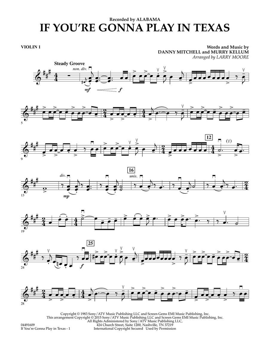 If You're Gonna Play in Texas (You Gotta Have a Fiddle in the Band) - Violin 1 Orchestra scores gallery preview page 1