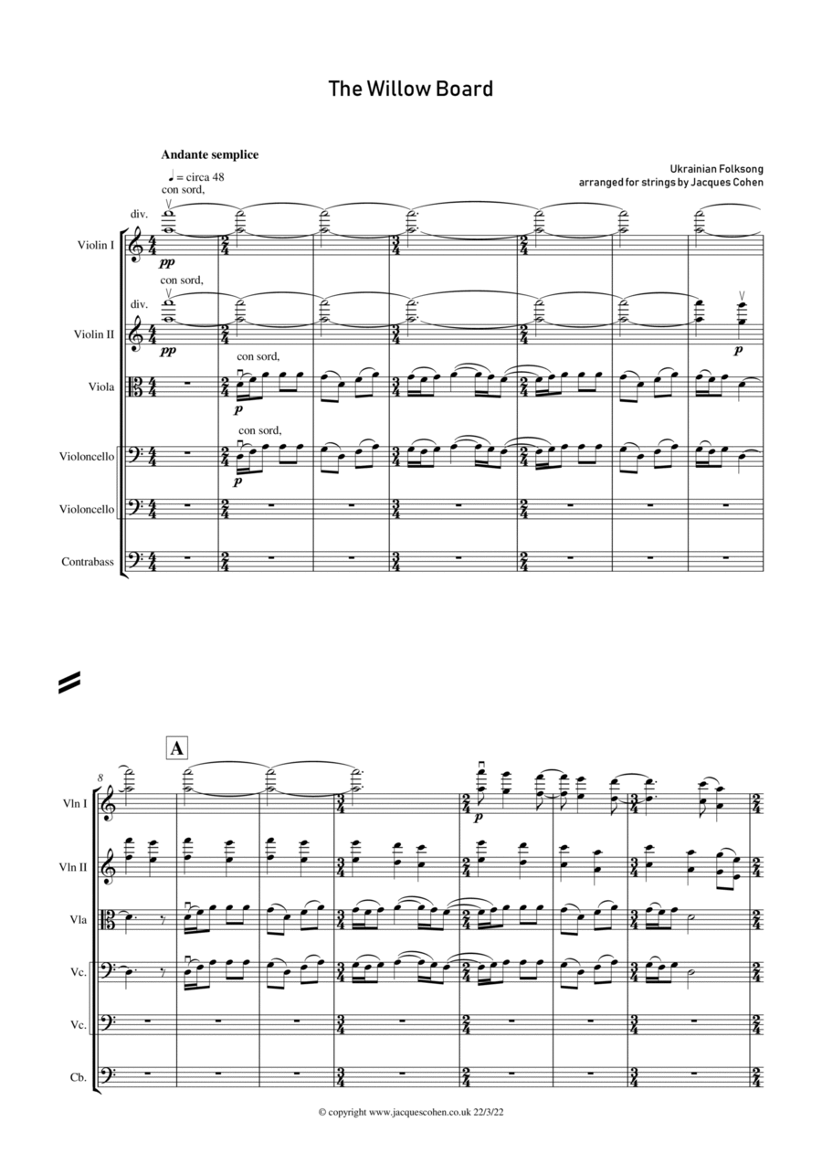 Ukrainian Folk Song - The Willow Board Cello scores gallery preview page 1