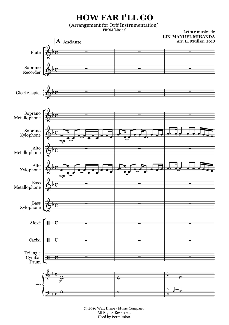 How Far I'll Go Orff Instrument scores gallery preview page 3