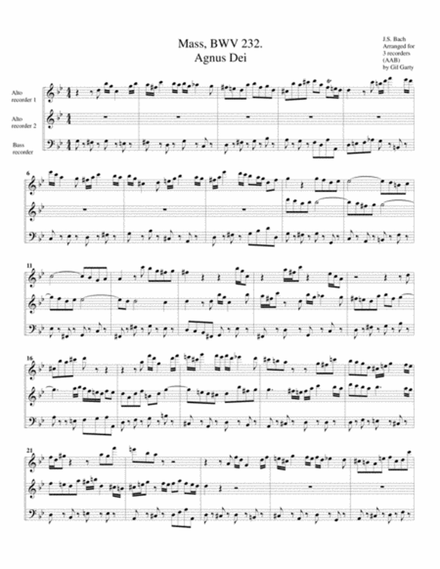 Agnus Dei from Mass, BWV 232, B minor (arrangement for 3 recorders)