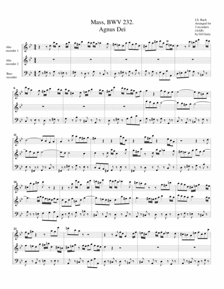 Agnus Dei from Mass, BWV 232, B minor (arrangement for 3 recorders)