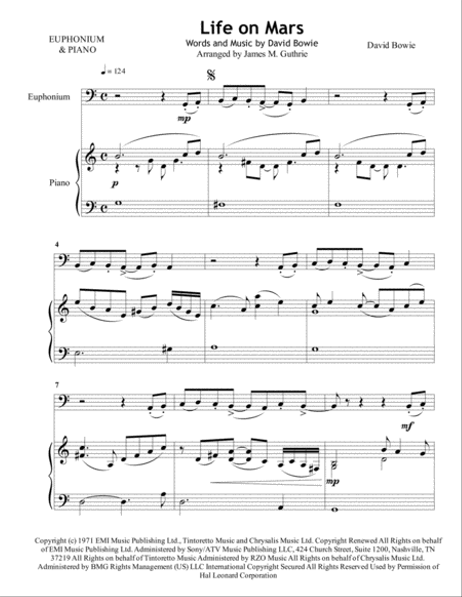 Life On Mars Euphonium scores gallery preview page 1