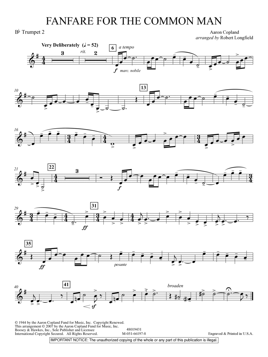 Fanfare For The Common Man (arr. Robert Longfield) - Bb Trumpet 2