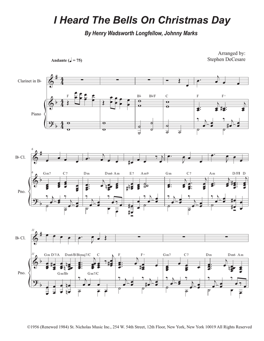 I Heard The Bells On Christmas Day I Heard The Bells On Christmas Day Clarinet Solo scores gallery preview page 1