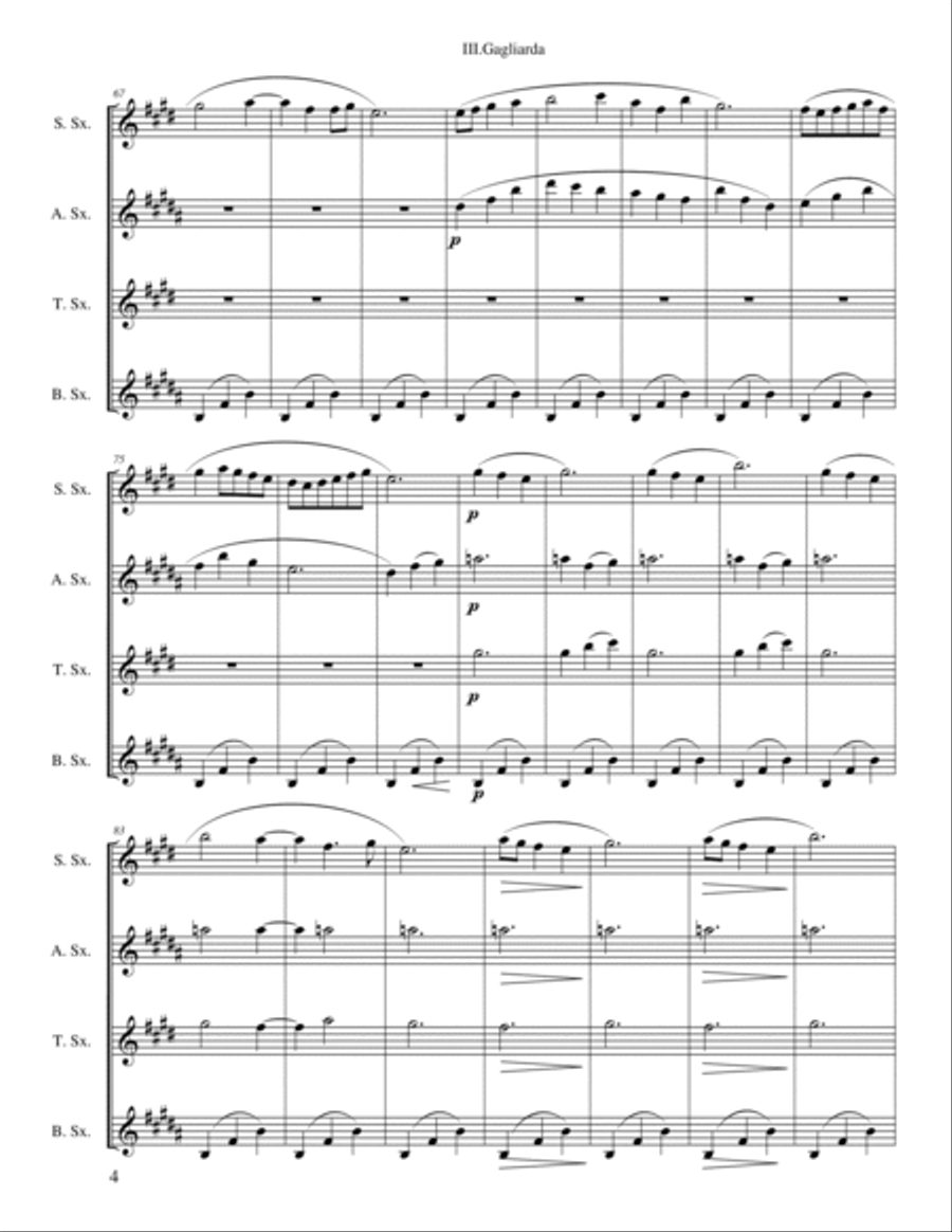 III.Gagliarda from Ancient Aries and Dances, Suite No. 1 Saxophone Quartet scores gallery preview page 4