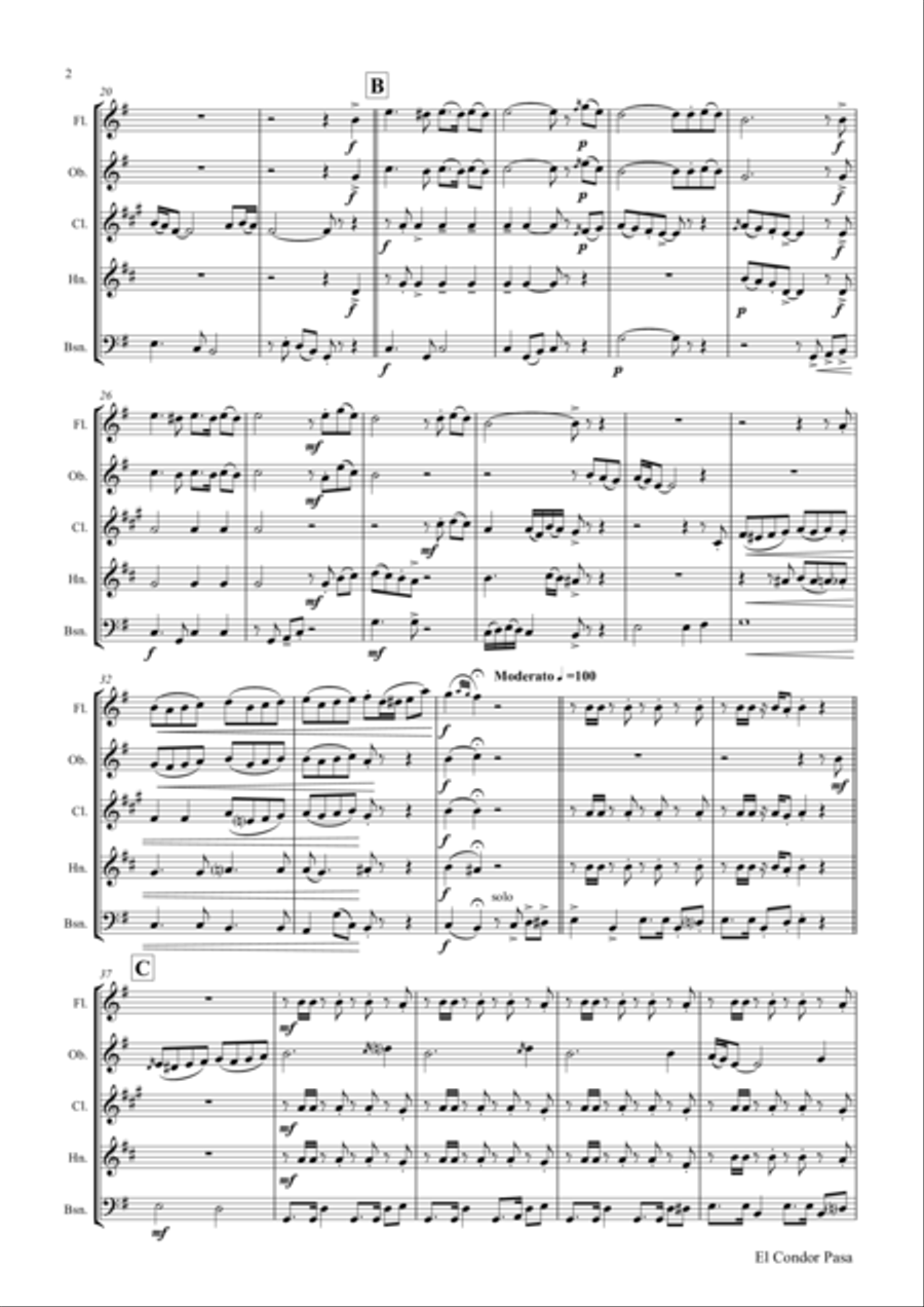 El Condor pasa - Peruvian Folk Song - Wind Quintet Woodwind Quintet scores gallery preview page 2
