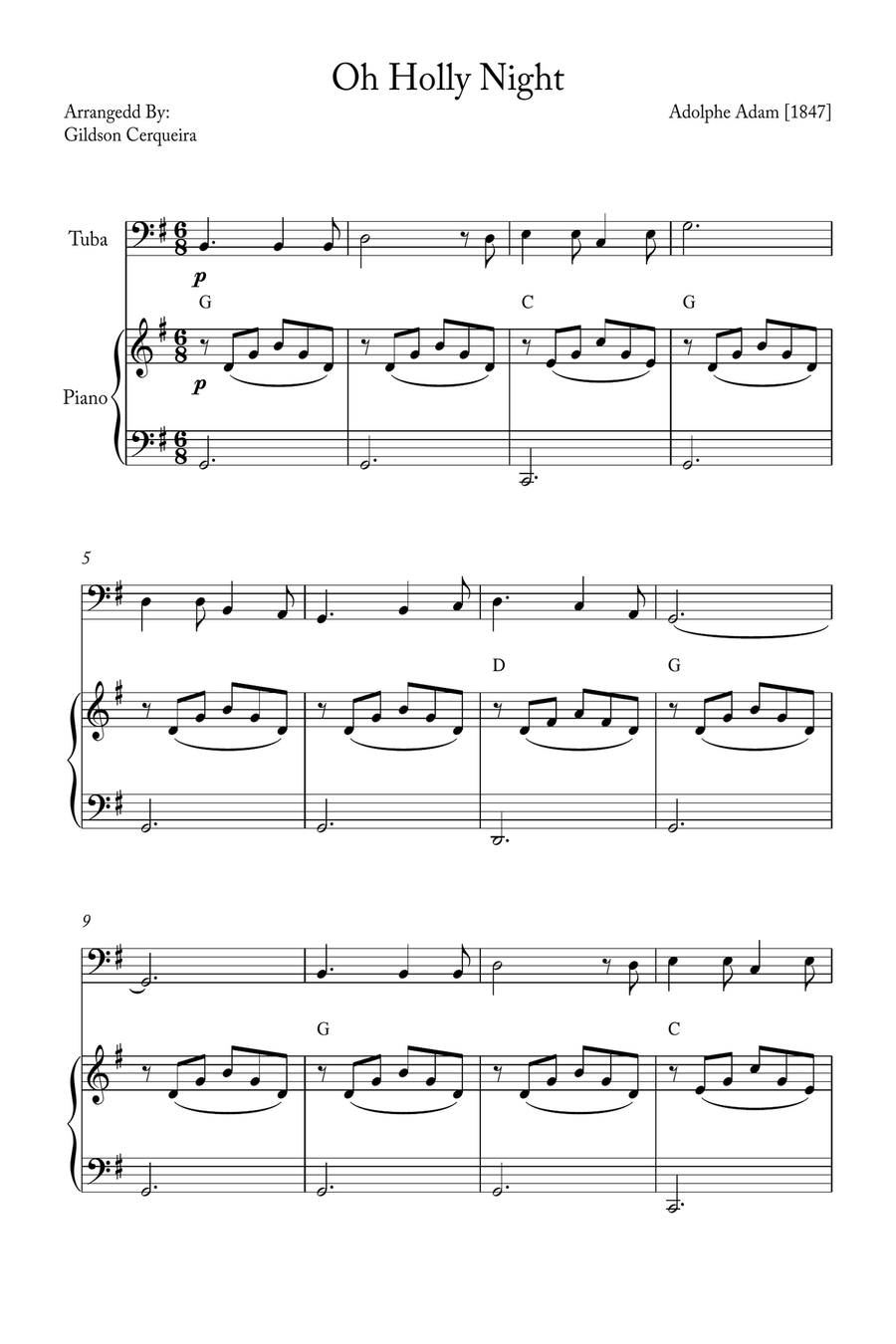 Oh Holy night Tuba scores gallery preview page 1