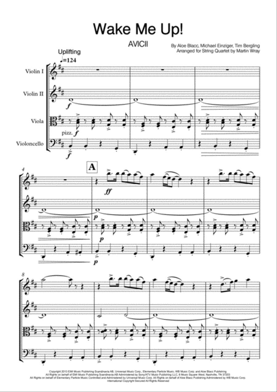 Wake Me Up Wake Me Up String Quartet scores gallery preview page 1