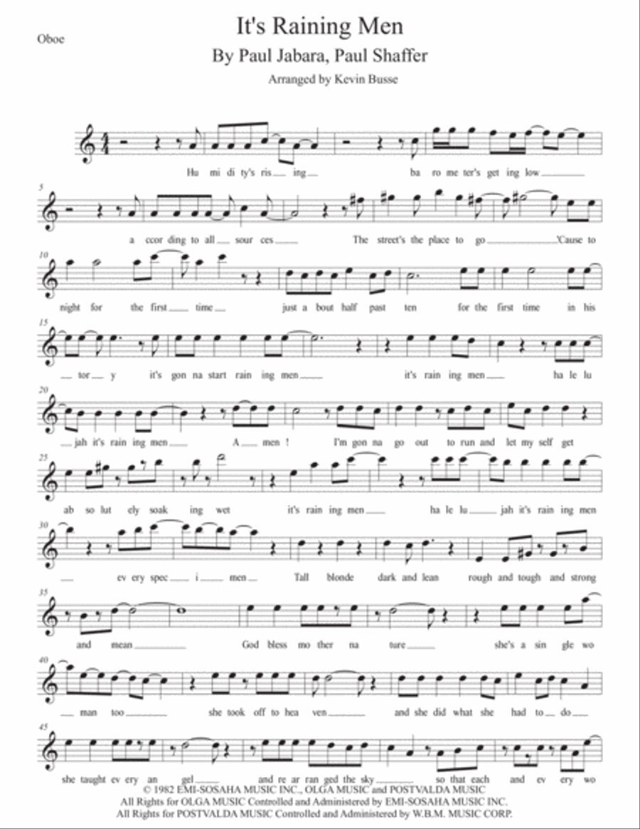 It's Raining Men Oboe Solo scores gallery preview page 1