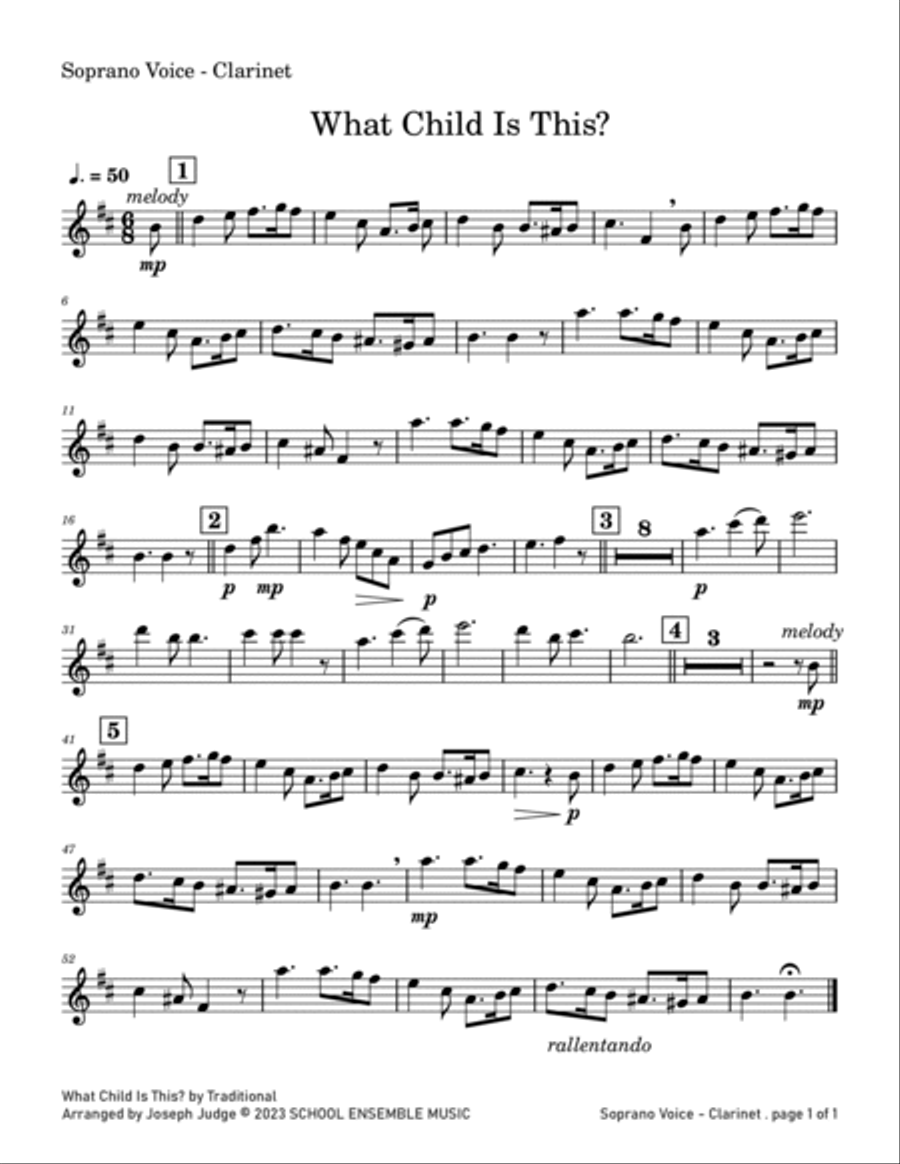 What Child Is This? for Clarinet Quartet in Schools Clarinet Quartet scores gallery preview page 4
