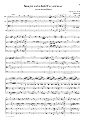 Book cover for Mozart Non piuandrai farfallone amoroso from Le Nozze di Figaro, for string quartet, CM024