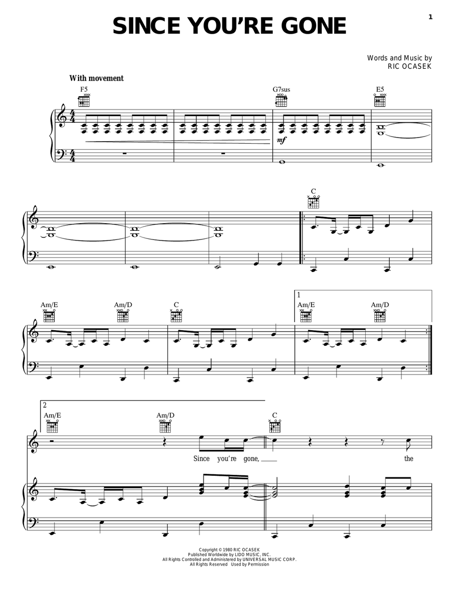 Since You're Gone Since You're Gone Piano, Vocal, Guitar scores gallery preview page 1