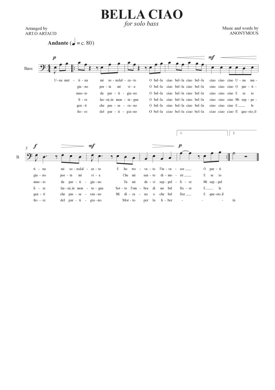 Bella Ciao Bella Ciao Bass Voice scores gallery preview page 1