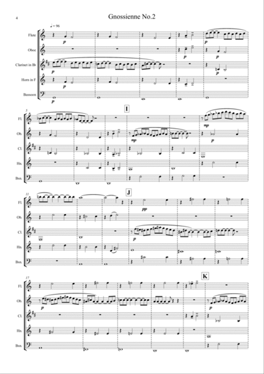 Satie: Trois Gnossiennes Nos.1,2 & 3 - wind quintet Woodwind Quintet scores gallery preview page 5