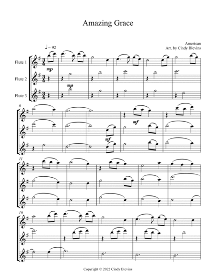 Amazing Grace, Flute Trio Flute Trio scores gallery preview page 2