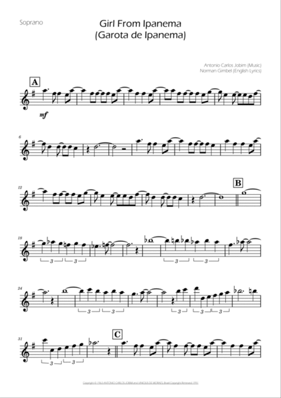 The Girl From Ipanema (garôta De Ipanema) Saxophone Quintet scores gallery preview page 6