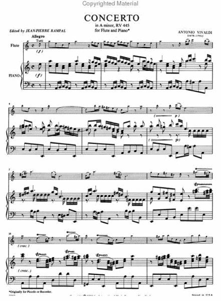 Concerto In A Minor, Rv 445, Piccolo (Recorder)