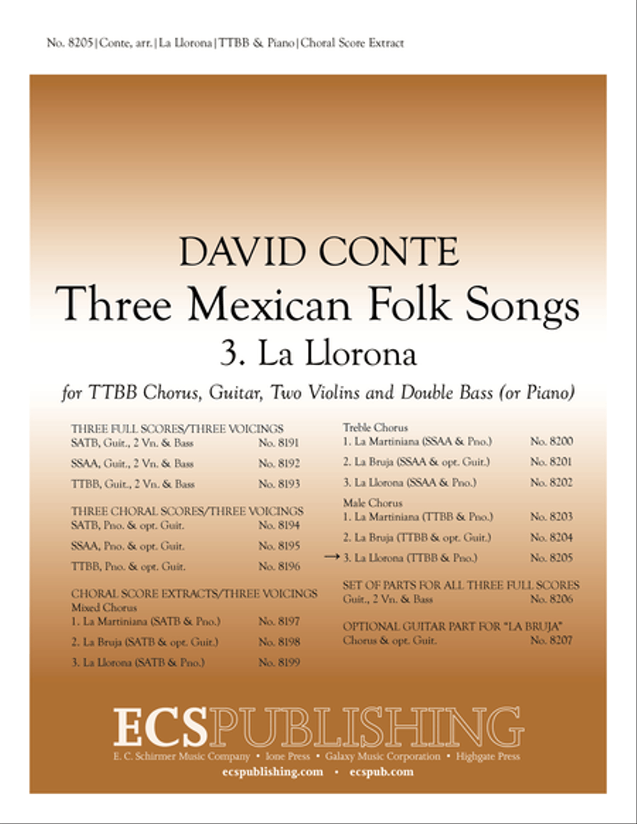 Three Mexican Folk Songs: 3. La Llorona TTBB scores gallery preview page 1